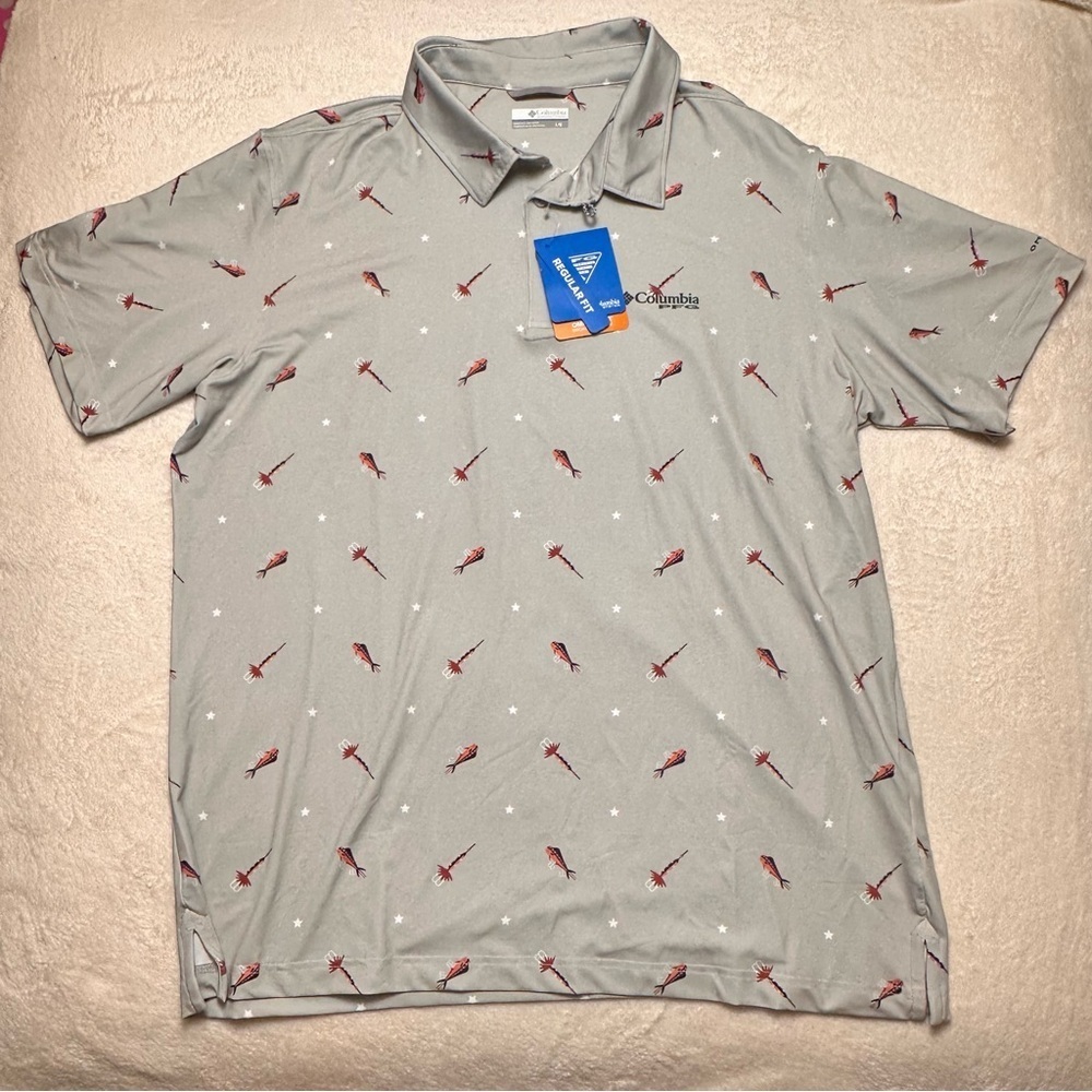 Columbia Men’s Super Slack Tide II Short-Sleeve Polo Cool Grey Starcast L PFG - Picture 3 of 12